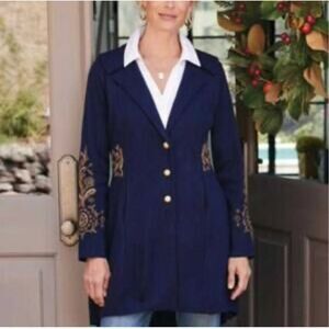 Soft surroundings Fleuirine Gold Embroidered embellished print long sweater M